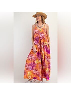 Easel Vibrant Tropical Leaf Jumpsuit